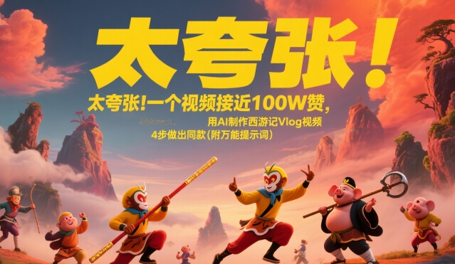 太夸张!一个视频接近100W赞,用AI制作西游记Vlog视频,全流程拆解来了(附万能提示词)网赚项目-副业赚钱-互联网创业-资源整合神马网赚