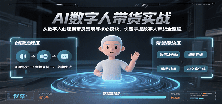 AI数字人带货实战,从数字人创建到带货变现各核心模块,快速掌握全流程网赚项目-副业赚钱-互联网创业-资源整合神马网赚