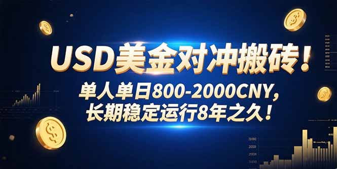USD美金对冲搬砖!单人单日800-2000CNY,长期稳定运行8年之久!网赚项目-副业赚钱-互联网创业-资源整合神马网赚