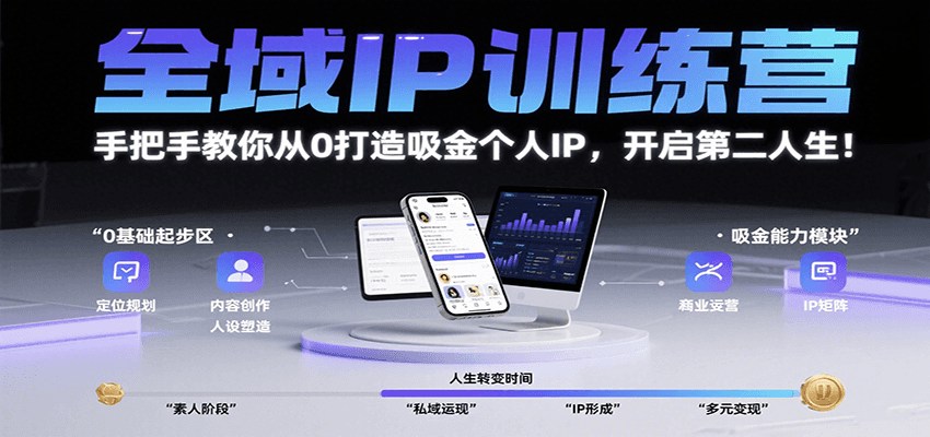 全域IP训练营,手把手教你从0打造吸金个人IP,开启第二人生!网赚项目-副业赚钱-互联网创业-资源整合神马网赚