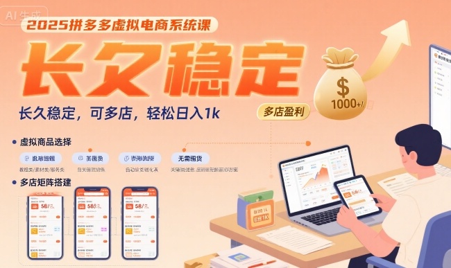 2025拼多多虚拟电商系统课，长久稳定，可多店，轻松日入1k网赚项目-副业赚钱-互联网创业-资源整合神马网赚