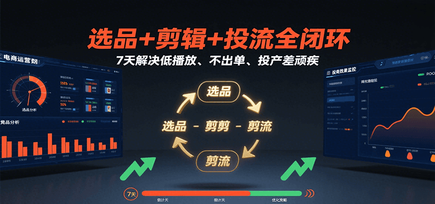 选品+剪辑+投流全闭环,7天解决低播放、不出单、投产差顽疾网赚项目-副业赚钱-互联网创业-资源整合神马网赚
