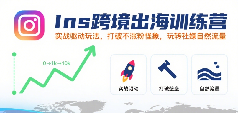 Ins跨境出海训练营,实战驱动玩法,打破不涨粉怪象,玩转社媒自然流量网赚项目-副业赚钱-互联网创业-资源整合神马网赚