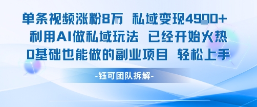 单条视频私域变现4.9k+利用AI做私域玩法 已经开始火热0基础也能做的副业项目轻松上手网赚项目-副业赚钱-互联网创业-资源整合神马网赚