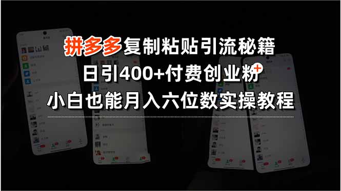 拼多多复制粘贴引流秘籍,日引400+付费创业粉,小白也能月入六位数实操…网赚项目-副业赚钱-互联网创业-资源整合神马网赚