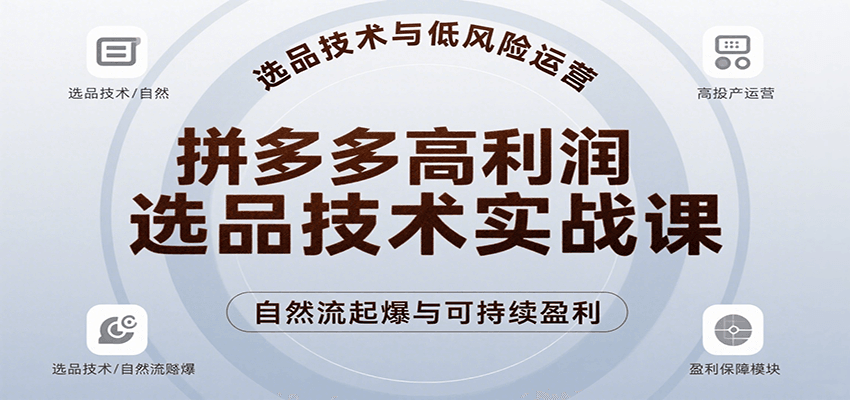 拼多多高利润选品技术实战课，手把手教学自然流高投产起爆，实现低风险可持续盈利网赚项目-副业赚钱-互联网创业-资源整合神马网赚