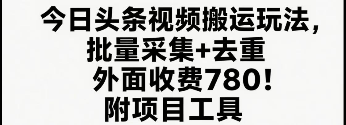 今日头条视频搬运玩法，软件一键去重，轻松日入500+附项目工具网赚项目-副业赚钱-互联网创业-资源整合神马网赚