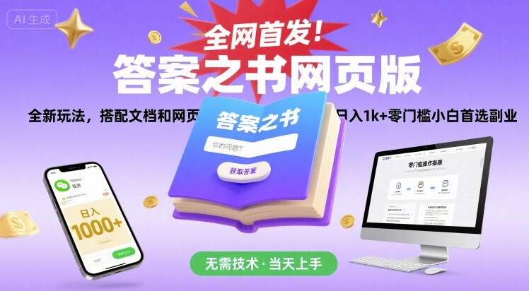 全网首发!答案之书网页版,全新玩法,搭配文档和网页,日入1k+零门槛小白首选副业网赚项目-副业赚钱-互联网创业-资源整合神马网赚