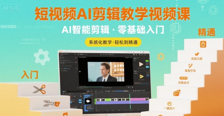 短视频AI剪辑教学视频课,入门到精通网赚项目-副业赚钱-互联网创业-资源整合神马网赚